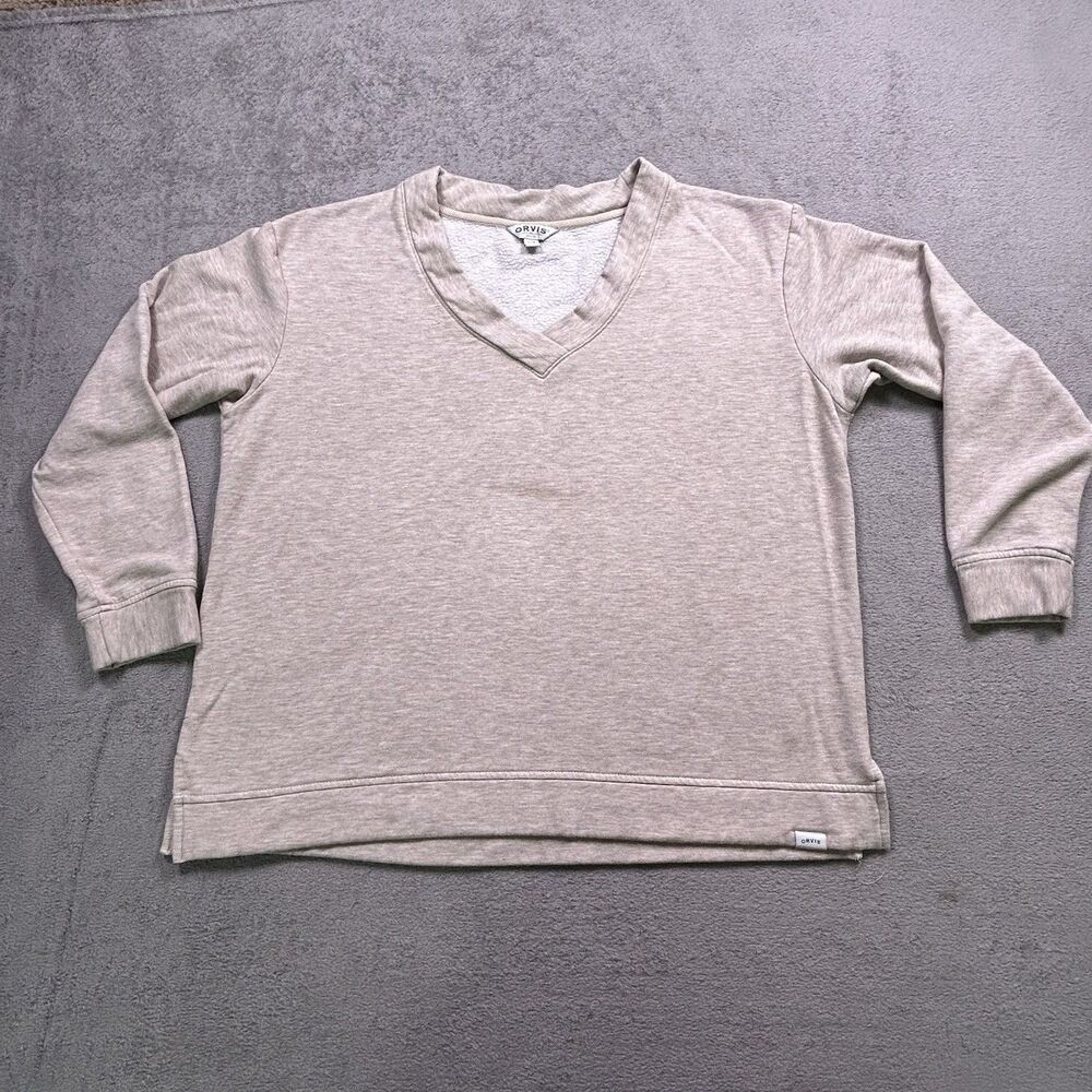 Orvis V-Neck Sweatshirt Womens L Beige Modal Blend Pullover Loungewear